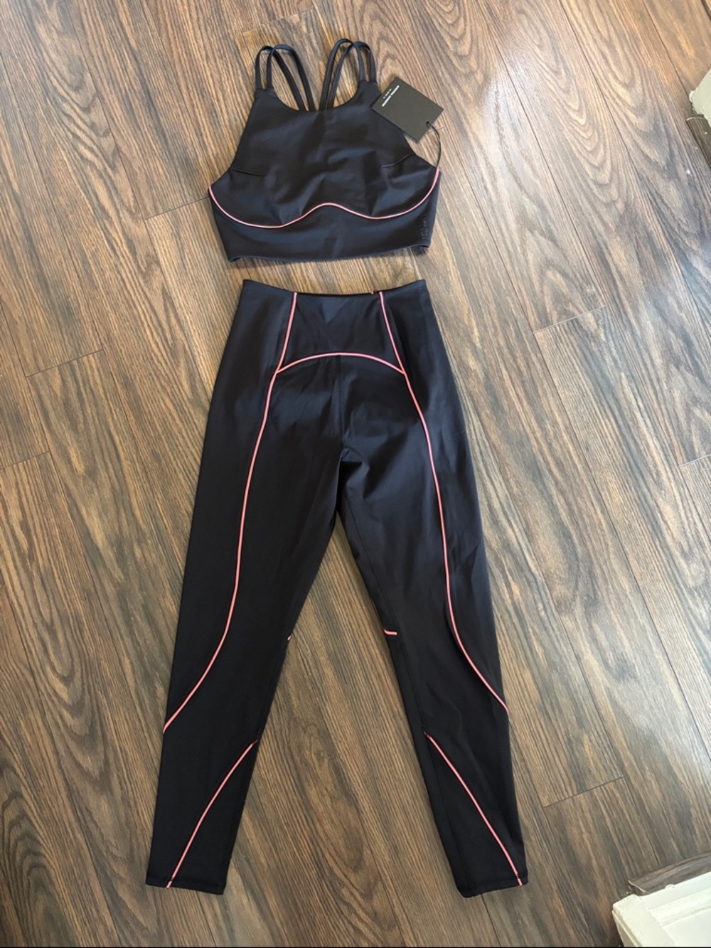 Spiritual Gangster Black Leggings & Crop Top Set with Pink Piping